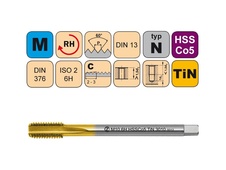 Závitník strojní M52x5 ISO2 HSSCo5 TiN DIN 376 C3010