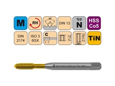 Tvářecí závitník M10x1,5 6GX HSSCo5 TiN DIN 2174 s mazací drážkou2960
