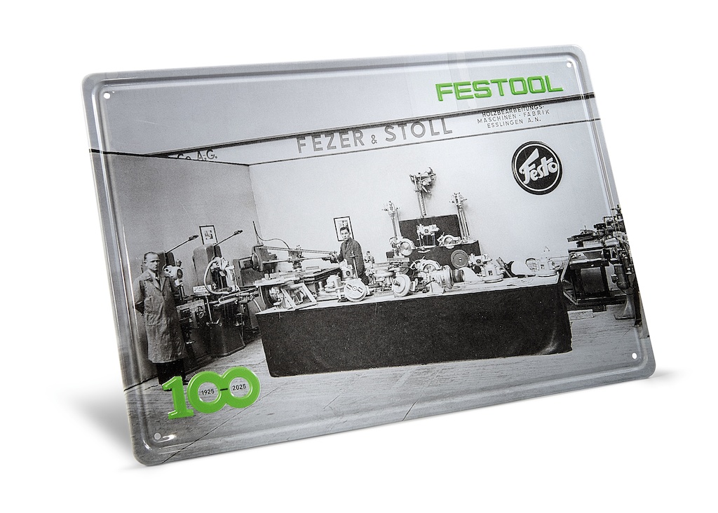 Plechová cedule s retro veletržním stánkem 100 let MES-FT2 100Y Limited Edition