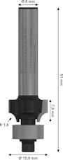 Zaoblovací fréza PRO, R 1,6, stopka 8 mm