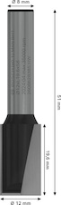 Drážkovací fréza PRO, dva břity, Ø 12 × D 19,6, stopka 8 mm