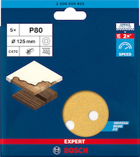 Brusný papír EXPERT C470 s 8 otvory pro vibrační brusky 125 mm, G 80, 5 ks