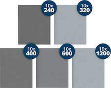 Brusný papír PRO C355, 230 × 280 mm, G10 × 240/10 × 320/10 × 400/10 × 600/10 × 1 200, 50 ks