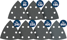Brusný papír PRO F355, 93 × 93 mm, G10 × 80/10 × 120/10 × 180/5 × 240/5 × 320/5 × 400/5 × 600, 50 ks