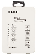 19dílná sada vrtáků do kovu HSS-G, DIN 338, 135° v kovové kazetě, 1–10 mm