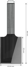 Drážkovací fréza PRO, dva břity, Ø 22 × D 24,6, stopka 8 mm