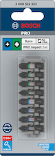 Sada šroubovacích bitů PRO Impact, PH1; PH2 (2×); PH3; PZ1; PZ2 (2×); PZ3, 25 mm, 8 ks