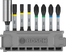 8dílná sada PRO Impact Set se standardním držákem bitů a indexem Pick and Click, PH2 (2×), PZ2 (2×), T20, T25, T30, BH