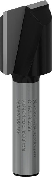Drážkovací fréza PRO, dva břity, Ø 16 × D 19,6, stopka 8 mm