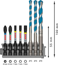 8 dílná sada PRO Impact Set s vrtákem Multi Construction a indexem Pick and Click, PH2 × 50 mm, PZ2 × 50 mm, T20 × 50 mm, T25 × 50 mm, T30 × 50 mm, MC 5/6/8 × 50 mm, 8 ks