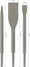 Sada sekáčů PRO SDS plus-5C, špičatý 250, na dlaždice 40 × 260, lopatkový 20 × 250 mm, 3 kusy