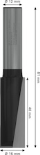Drážkovací fréza PRO, dva břity, Ø 16 × D 40, stopka 12 mm