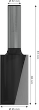 Drážkovací fréza PRO, dva břity, Ø 25 × D 40, stopka 12 mm