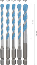 Sada vrtáků EXPERT HEX-9 Multi Construction, 5,5 × 60 × 100; 6 × 60 × 100; 6 × 60 × 100; 7 × 60 × 100; 8 × 50 × 100 mm, 5 ks