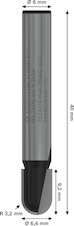 Žlábkovací fréza PRO, R 3,2, stopka 6 mm
