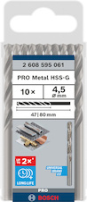 Vrták do kovu PRO Metal HSS-G standardní délky, 4,5 × 47 × 80 mm, 10 ks