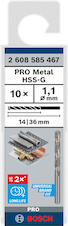 Vrták do kovu PRO Metal HSS-G standardní délky, 1,1 × 14 × 36 mm, 10 ks