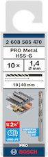 Vrták do kovu PRO Metal HSS-G standardní délky, 1,4 × 18 × 40 mm, 10 ks