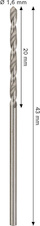 Vrták do kovu PRO Metal HSS-G standardní délky, 1,6 × 20 × 43 mm, 10 ks