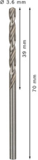Vrták do kovu PRO Metal HSS-G standardní délky, 3,6 × 39 × 70 mm, 10 ks