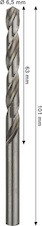 Vrták do kovu PRO Metal HSS-G, 6,5 × 63 × 101 mm