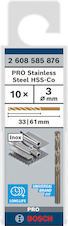 Vrták do kovu PRO Stainless Steel HSS-Co, 3 × 33 × 61 mm, 10 ks