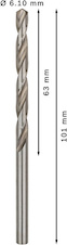 Vrták do kovu PRO Metal HSS-G standardní délky, 6,1 × 63 × 101 mm, 10 ks