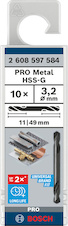 Oboustranný vrták do kovu PRO Metal HSS-G, 3,2 × 11 × 49 mm, 10 ks