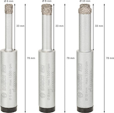 Sada vrtáků PRO Ceramic dry pro vrtání za sucha, 6 × 33, 8 × 33, 10 × 33 mm, 3 kusy