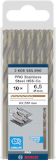 Vrták do kovu PRO Stainless Steel HSS-Co, 6,5 × 63 × 101 mm, 10 ks