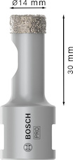 Vrtací korunka pro suché vrtání PRO Ceramic dry, 14 × 30 × 14 mm
