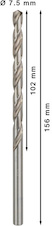 Vrták do kovu PRO Metal HSS-G dlouhý, 7,5 × 102 × 156 mm, 5 ks