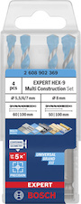 Sada vrtáků EXPERT HEX-9 Multi Construction, 5,5 × 60 × 100; 6 × 60 × 100; 7 × 60 × 100; 8 × 50 × 100 mm, 4 ks