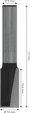 Drážkovací fréza PRO, dva břity, Ø 10 × D 19,6, stopka 8 mm