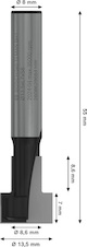 Fréza na cylindrické drážky PRO Keyhole, R 13,5 × Ø 8,6, stopka 8 mm