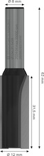 Drážkovací fréza PRO, dva břity, Ø 12 × D 31,5, stopka 8 mm