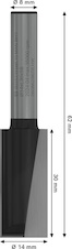 Drážkovací fréza PRO, dva břity, Ø 14 × D 30, stopka 8 mm
