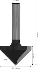 Drážkovací fréza tvaru V PRO, 90° × Ø 31,8, stopka 8 mm