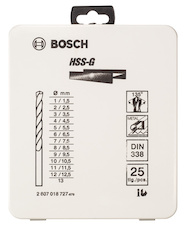 Sada spirálových vrtáků do kovu HSS-G, DIN 338, 135° v kovové kazetě, 1–13 mm, 25 kusů