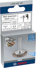 Drátěný kartáč PRO Stainless Steel clean, rovná stopka, 30 × 0,3 mm