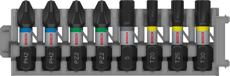 Sada šroubovacích bitů PRO Impact, PH2 (2×); PZ2 (2×); H5; T20; T25; T30, 25 mm, 8 ks