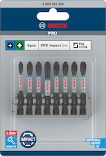 Sada šroubovacích bitů PRO Impact, PH1; PH2 (2×); PH3; PZ1; PZ2 (2×); PZ3, 55 mm, 8 ks