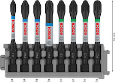 Sada šroubovacích bitů PRO Impact, PH1; PH2 (2×); PH3; PZ1; PZ2 (2×); PZ3, 55 mm, 8 ks
