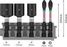 Sada PRO Impact Set s nástrčnými klíči a indexem Pick and Click, PH2 × 50, PZ2 × 50, NS8 × 50, NS10 × 50, NS13 × 50 mm, 5 ks
