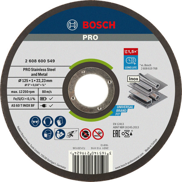 Řezací kotouč PRO Stainless Steel and Metal, 125 × 1 × 22,23 mm, rovný