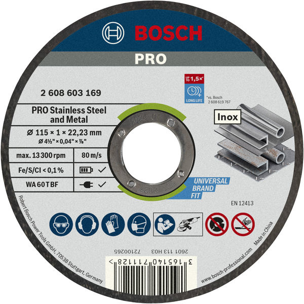 Řezací kotouč PRO Stainless Steel and Metal, 115 × 1 × 22,23 mm, rovný