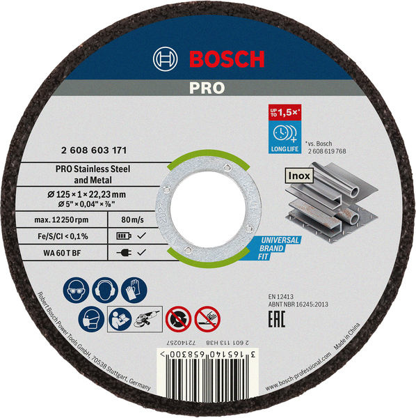 Řezací kotouč PRO Stainless Steel and Metal, 125 × 1 × 22,23 mm, rovný