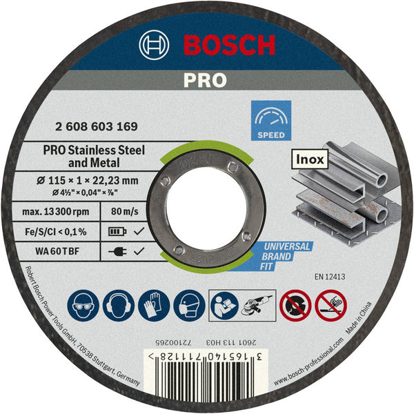 Řezací kotouč PRO Stainless Steel and Metal, 115 × 1 × 22,23 mm, rovný, 10 ks