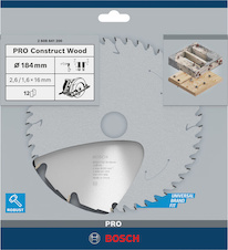 Pilový kotouč PRO Construct Wood pro okružní pilu, 184 × 2,6 × 16 mm