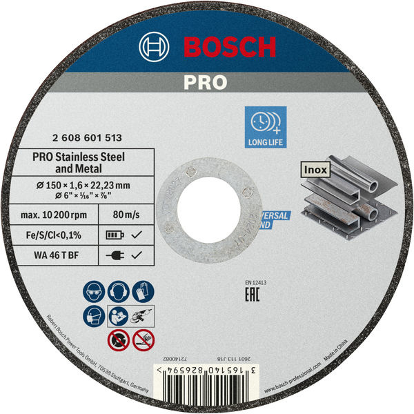 Řezací kotouč PRO Stainless Steel and Metal, 150 × 1,6 × 22,23 mm, rovný